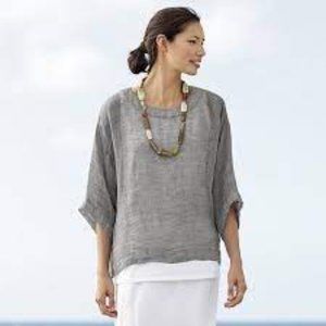 J. Jill Pure Jill Linen Lagenlook SS Semi Sheer Loose Weave Oversized Top